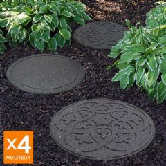 Greenfingers Recycled Rubber Scroll Stepping Stone - 4 Pack - Grey