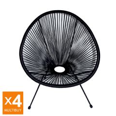 Greenfingers Lima Rattan Armchair - Black - Pack of Four