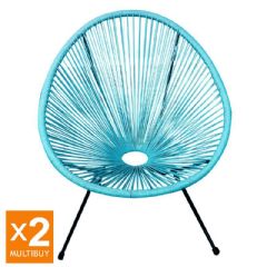 Greenfingers Lima Rattan Armchair - Blue - Pack of Two