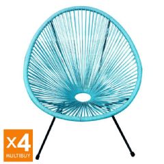 Greenfingers Lima Rattan Armchair - Blue - Pack of Four