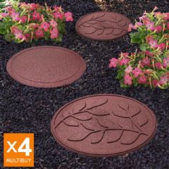 Greenfingers Recycled Rubber Leaf Stepping Stone - 4 Pack - Terracota