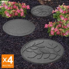 Greenfingers Recycled Rubber Leaf Stepping Stone - 4 Pack - Slate Grey