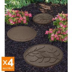 Greenfingers Recycled Rubber Leaf Stepping Stone - 4 Pack - Earth