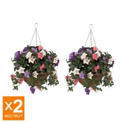 Gardman Artificial Petunia Hanging Basket - 12in - Pack of 2