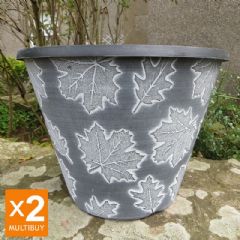 Autumn Leaves Planter - Black with White Wash - 30cm - x2 Multi-Buy