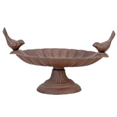 Fallen Fruits Cast Iron Bird Bath with Two Birds
