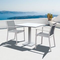 Cozy Bay Verona 2 Seater Square Bistro Set -Aluminium and Poly-Weave - White & Grey
