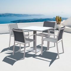 Cozy Bay Verona 4 Seater Dining Set -Aluminium and Poly-Weave - White & Grey
