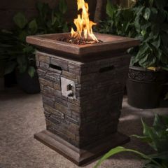 Royal Fire Fibreglass Tall Square Gas Firepit in Natural Stone