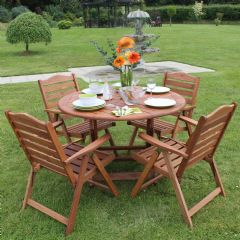 Ellister Wooden 4 Folding Armchair 116cm Round Table Dining Set