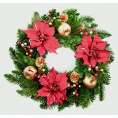 Premier Red and Gold Decorated Christmas Wreath - 60cm