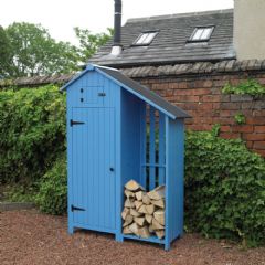 Kingfisher Blue Wooden Garden Tool Shed With Log store - W4.2ft x H6ft