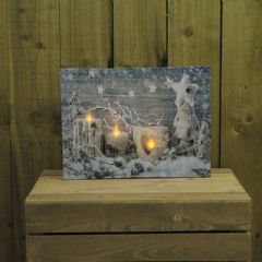 Kingfisher Candle and Snow Canvas Print With Flickering LED