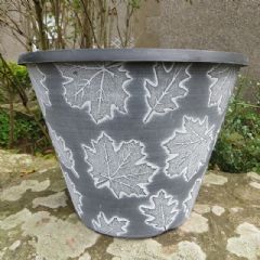 Autumn Leaves Planter - Black with White Wash - 30cm