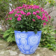 Chengdu Planter - Blue with White - 30cm