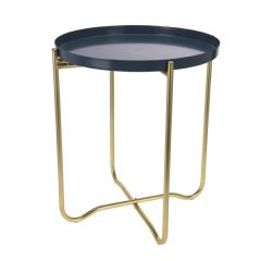 Ellister Metal Side Table - Blue and Gold - 41cm Diameter