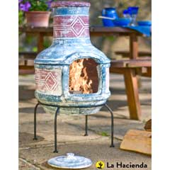La Hacienda Geometric with Grill Clay Chiminea Medium - 87cm