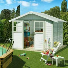 Grosfillex Garden Deco Shed - Pale Green and White - W10ft x D8ft