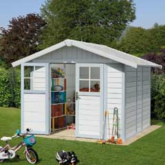 Grosfillex Garden Deco Shed - Light Blue and White - W10ft x D8ft