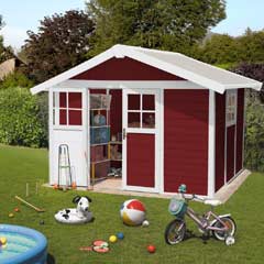 Grosfillex Garden Deco Shed - Burgundy and White - W12ft x D10ft