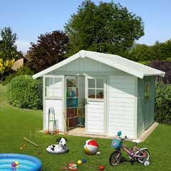 Grosfillex Garden Deco Shed - Pale Green and White - W12ft x D10ft