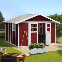 Grosfillex Garden Deco Shed - Burgundy and White - W12ft x D13ft