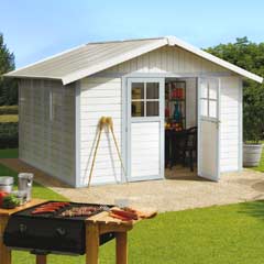 Grosfillex Garden Deco Shed - Light Blue and White - W12ft x D13ft
