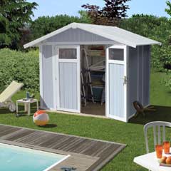 Grosfillex Garden Utility Shed - Pale Blue and White - W10ft x D8ft