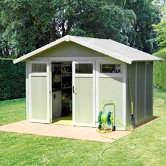 Grosfillex Garden Utility Shed - Pale Green and White - W12ft x D10ft