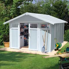 Grosfillex Garden Utility Shed - Pale Blue and White - W12ft x D13ft