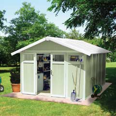 Grosfillex Garden Utility Shed - Pale Green and White - W12ft x D13ft