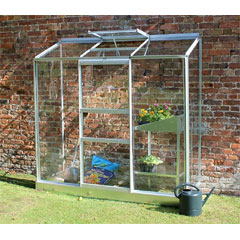 Halls Lean-To Greenhouse - Aluminium - W6ft x D2ft - Short Pane Toughened Glass