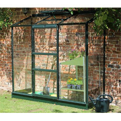Halls Lean-To Greenhouse - Green - W6ft x D2ft - Toughened Glass