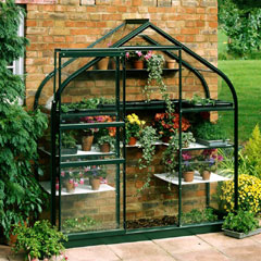 Halls Supreme Lean-To Greenhouse - Green - W6ft x D2ft - Long Pane Toughened Glass