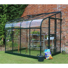 Halls Silverline Lean-To Green Greenhouse Long Pane Toughened Glass
